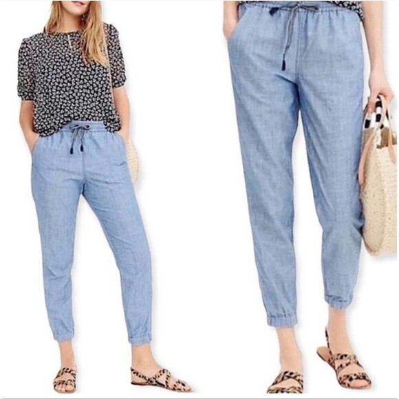 J. Crew Point Sur Seaside Jogger Pant Blue Chambray Cotton Beachy Casual… - Picture 1 of 6